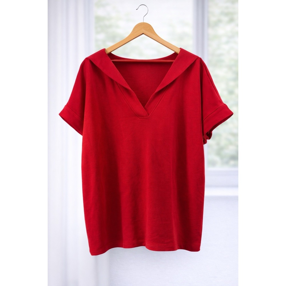 J. Jill Popover Top Blouse V-Neck 100% Cotton Burnt Orange Casual Office Size 2X